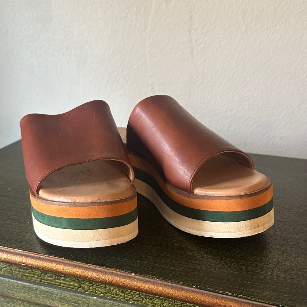 Diba True Brown genuine  Leather Platform Slides